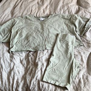 Good American | Sage Green Crop Tee + Bike Shorts